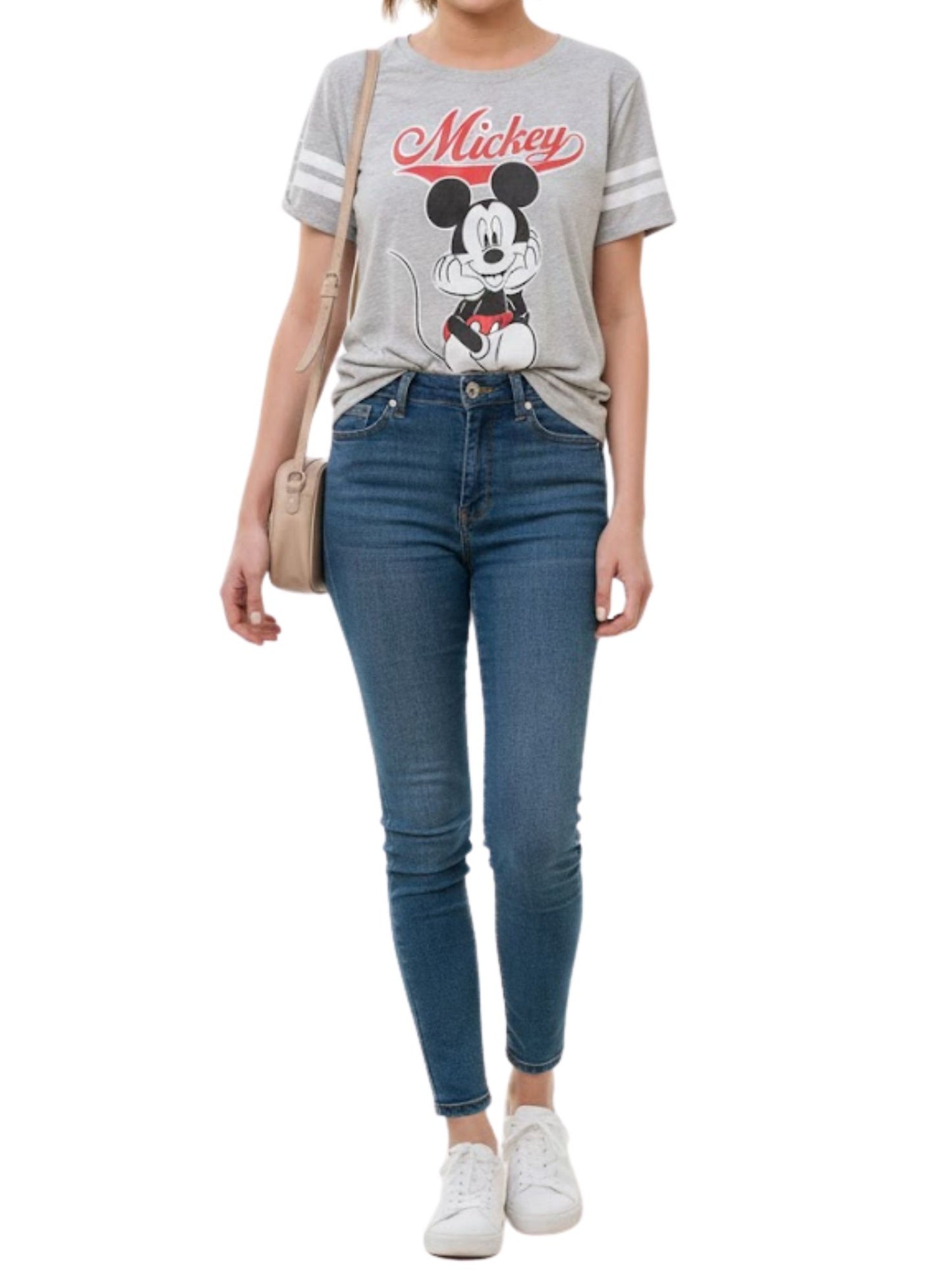Disney Mickey Mouse Retro Varsity Stripe Tee - Women's Classic Graphic T-Shirt