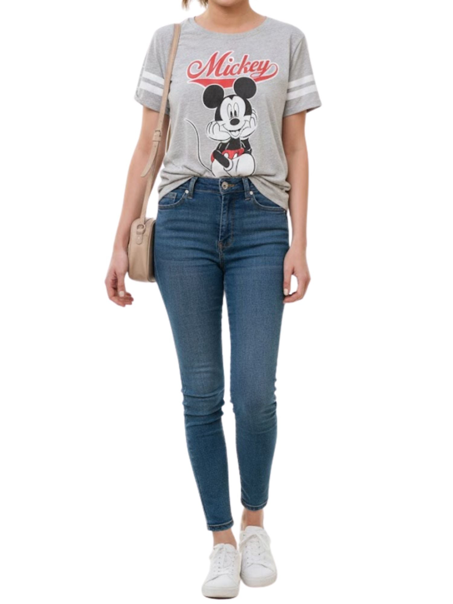 Disney Mickey Mouse Retro Varsity Stripe Tee - Women's Classic Graphic T-Shirt