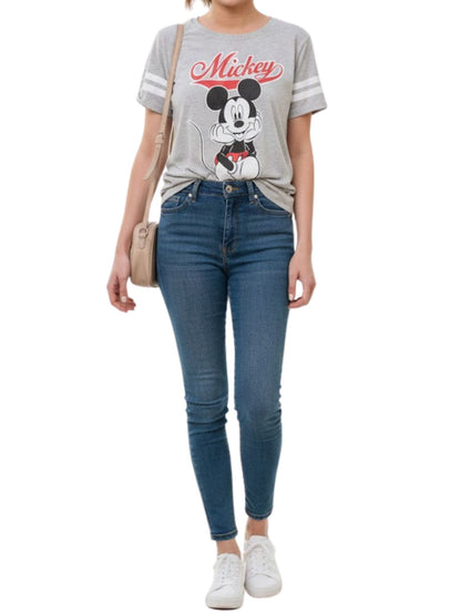 Disney Mickey Mouse Retro Varsity Stripe Tee - Women's Classic Graphic T-Shirt