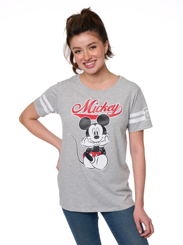 Mickey Mouse Striped Short Sleeve T-Shirt Disney Varsity Women's