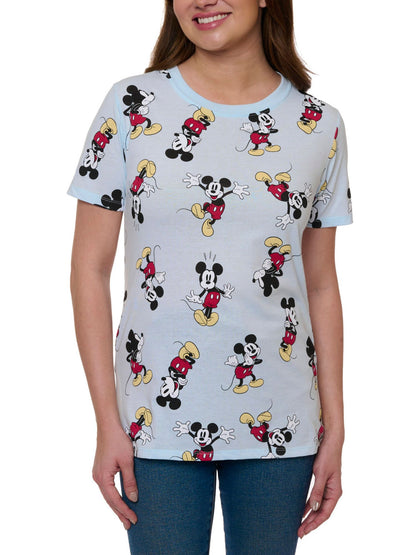 Disney Mickey Mouse Expressions T-Shirt All-Over Print Blue Women