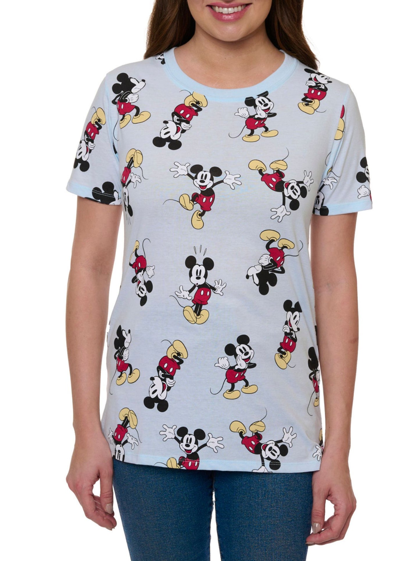 Disney Mickey Mouse Expressions T-Shirt All-Over Print Blue Women