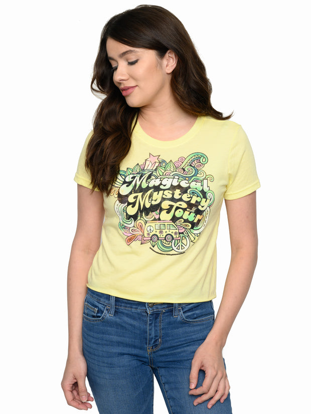 Juniors Women's Beatles Magical Mystery Tour T-Shirt Band Tee Yellow