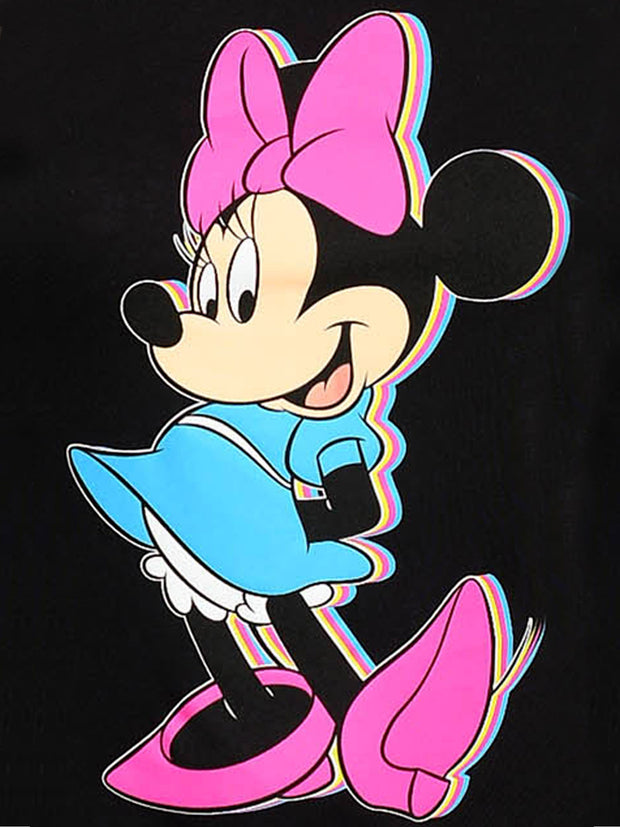 Disney Women's Junior Minnie Mouse Rainbow T-Shirt Short Sleeve Black