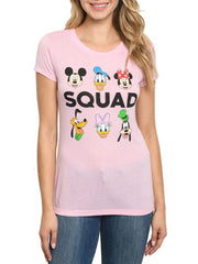 Disney Women's Junior Minnie & Mickey Mouse Squad Pink T-Shirt (Size Small)