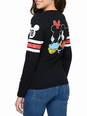 Mickey & Minnie Mouse T-Shirt Long Sleeve Slim Fit Black Red Juniors Disney