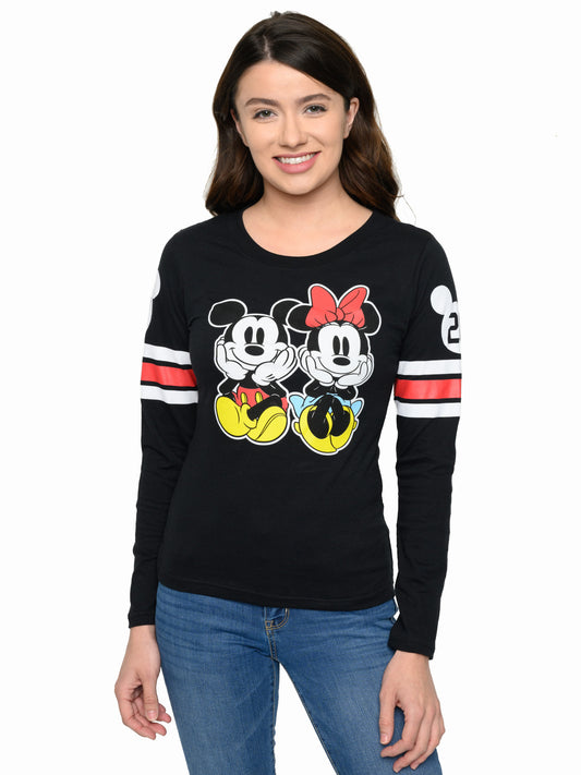 Mickey & Minnie Mouse T-Shirt Long Sleeve Slim Fit Juniors Disney (Size Small)