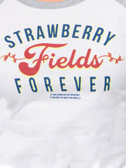 Beatles Strawberry Fields Forever White Raglan Crop Top Juniors T-Shirt