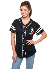 Disney Mickey Mouse Baseball Jersey Black Button Down Shirt Women's