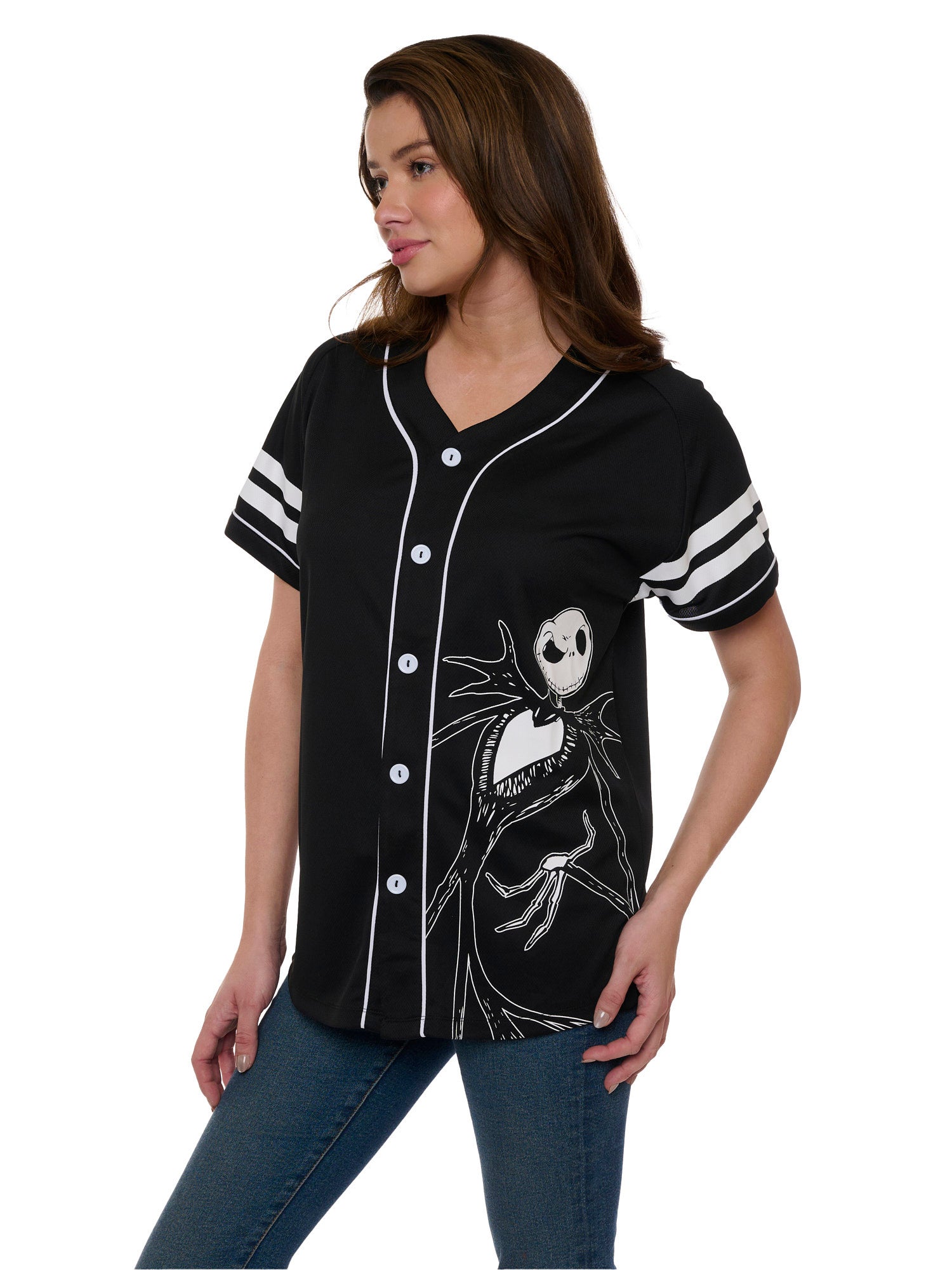 Women's Jack Skellington Baseball Jersey Shirt Nightmare Before Christ – Open and Clothing