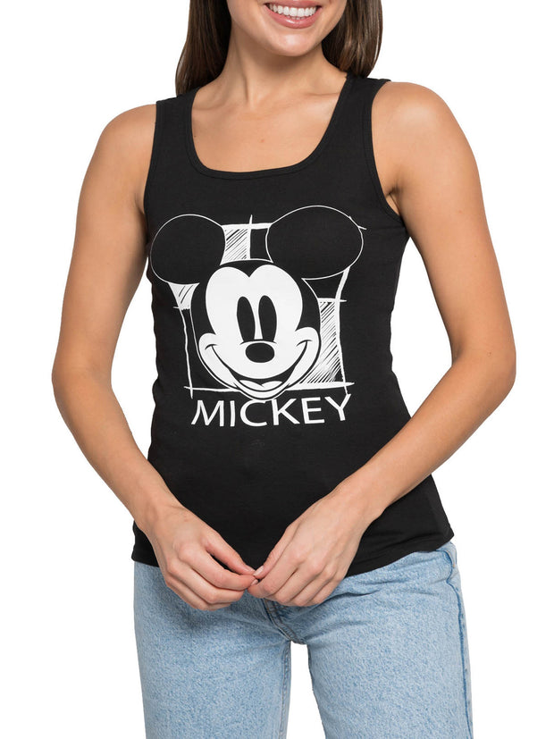 Juniors Women Mickey Mouse Tank Top Smiles & AOP Mickey Faces Leggings Black