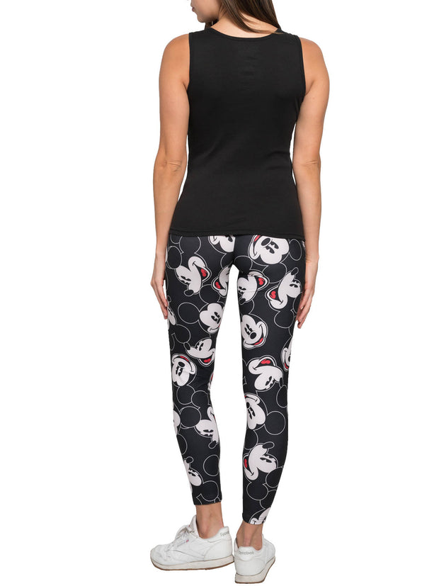 Juniors Women Mickey Mouse Tank Top Smiles & AOP Mickey Faces Leggings Black