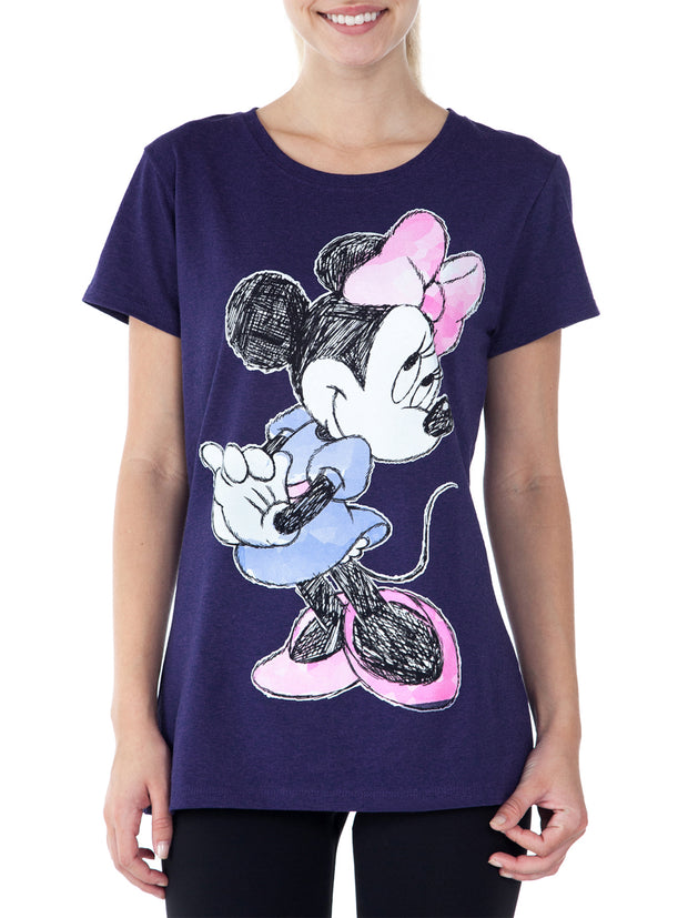 Women's Minnie Mouse Fitted T-Shirt - Purple Size Small