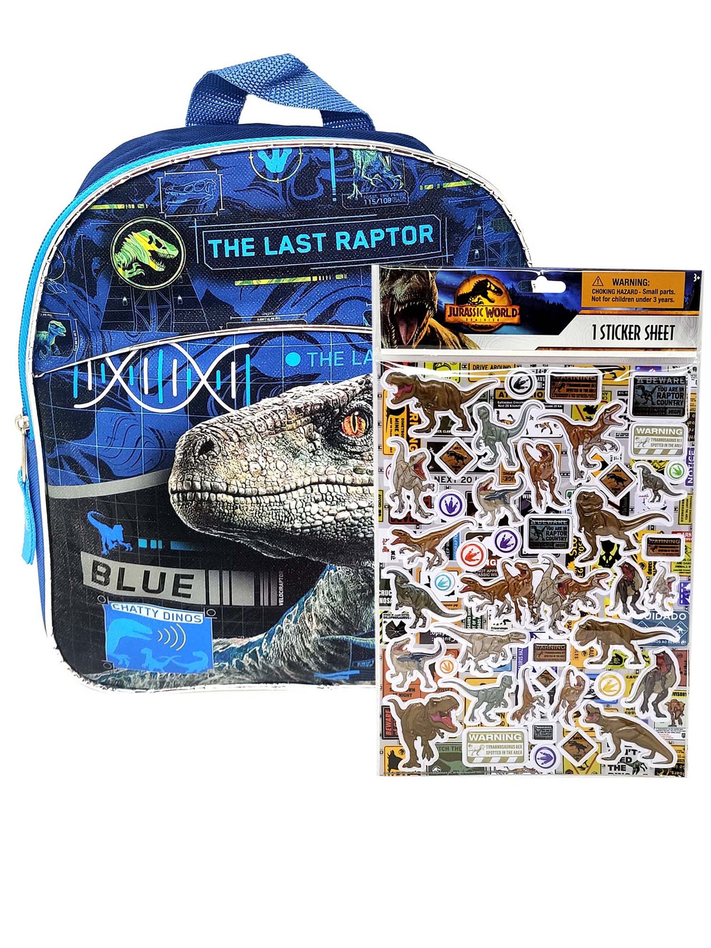 Jurassic World Mini Backpack 11" The Last Raptor w/ 3D Raised Sticker Sheet Set