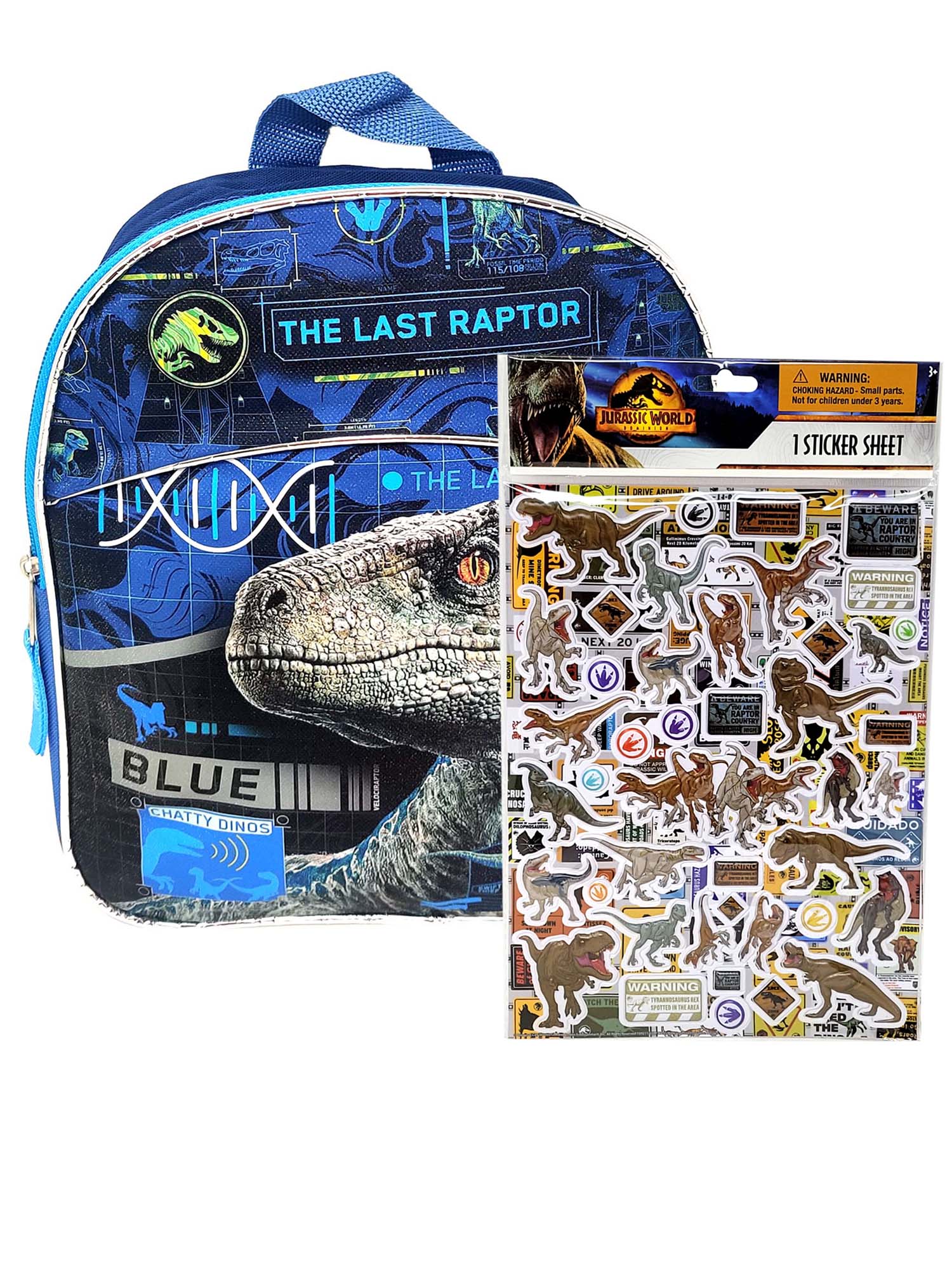 Jurassic World Mini Backpack 11" The Last Raptor w/ 3D Raised Sticker Sheet Set