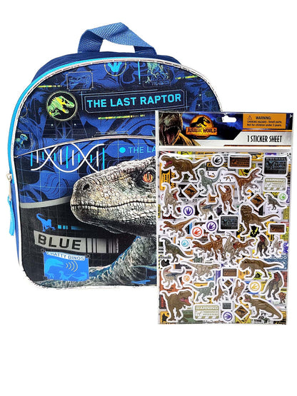 Jurassic World Mini Backpack 11" The Last Raptor w/ 3D Raised Sticker Sheet Set
