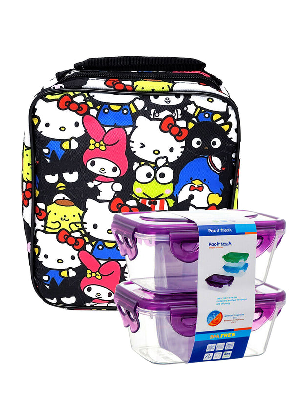 Hello Kitty Insulated Lunch Bag Black Sanrio w/ 2-Piece Food Container Set