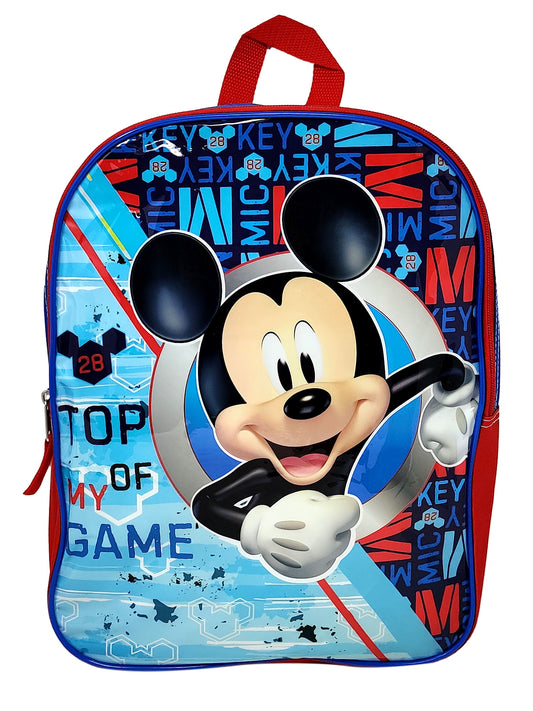 Disney Mickey Mouse Backpack 15" Top Of My Game Red Blue Plain Front
