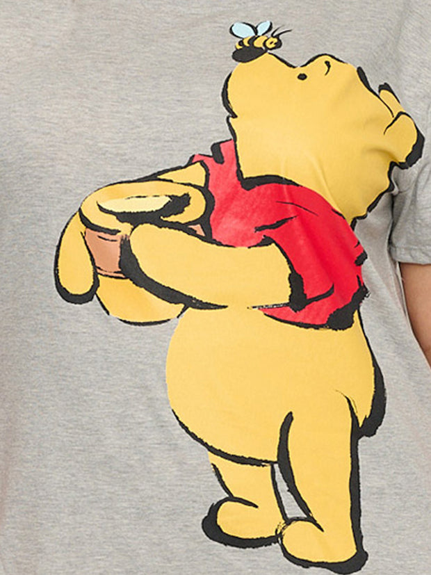 Winnie The Pooh T-Shirt & Bike Shorts 2-Piece Set Disney Womens Plus Size Gray