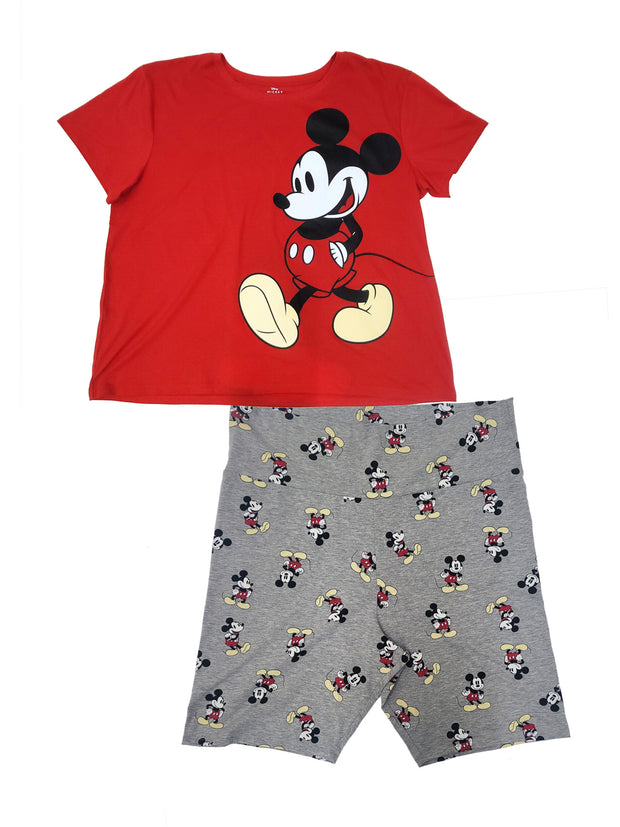 Mickey Mouse T-Shirt & Bike Shorts 2-Piece Set Disney Womens Plus Size (1X Only)
