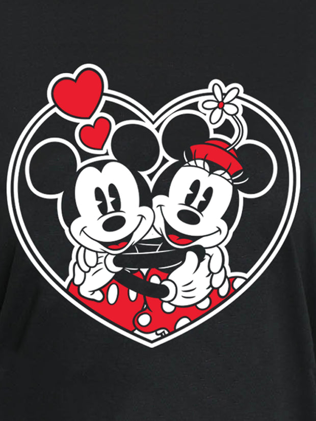 Disney Womens Plus Size Mickey and Minnie Mouse T-Shirt Heart Hugs Black