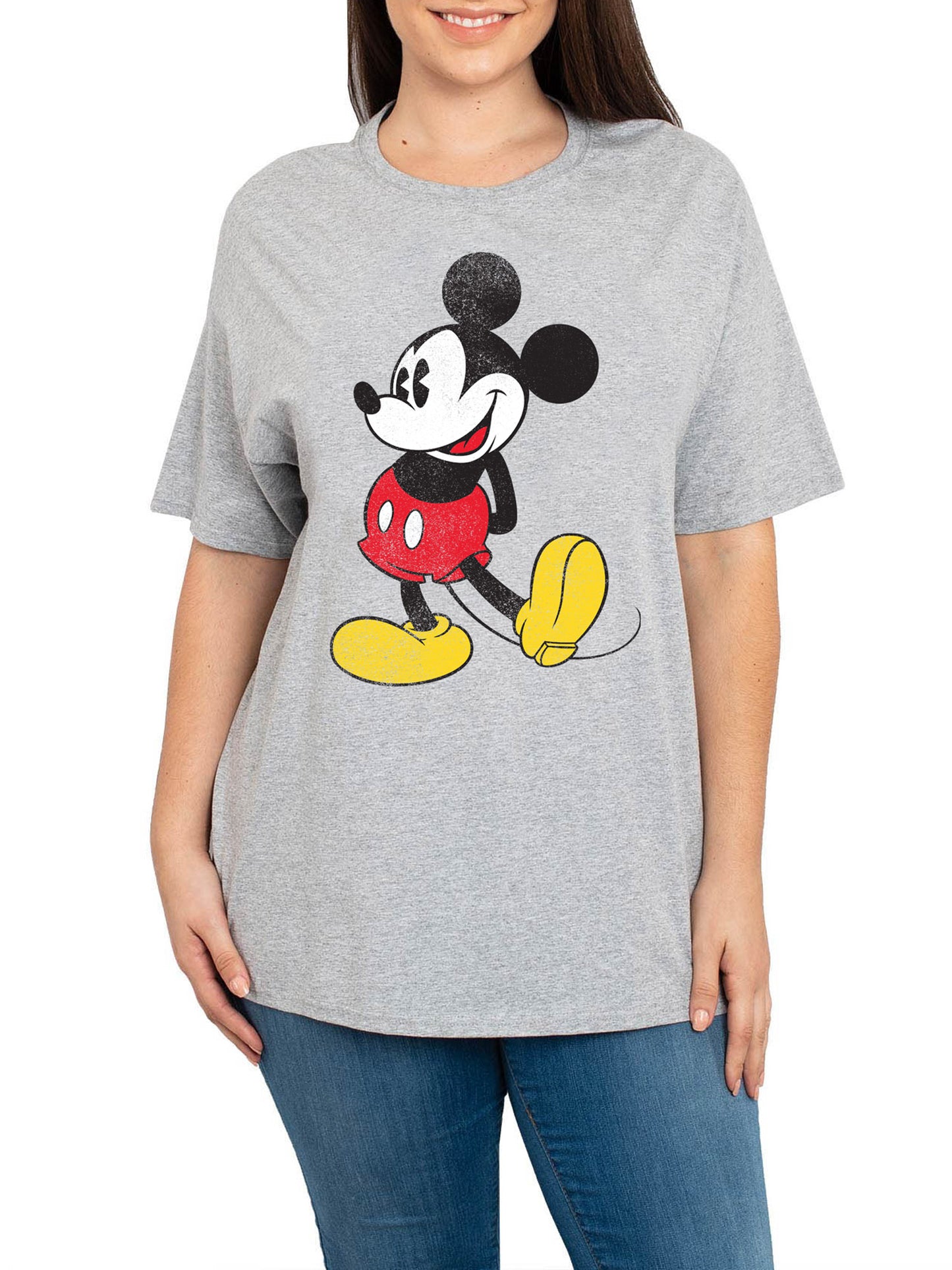 Disney Mickey Mouse Women's Plus Size Graphic Tee, Heather Gray Vintage Shirt