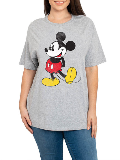 Disney Mickey Mouse Women's Plus Size Graphic Tee, Heather Gray Vintage Shirt