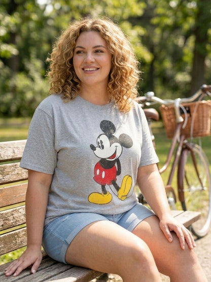 Disney Mickey Mouse Women's Plus Size Graphic Tee, Heather Gray Vintage Shirt