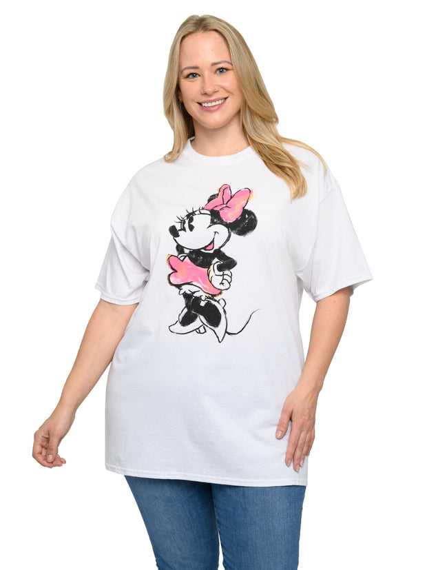 Women's Plus Size Minnie Mouse T-Shirt Sketch Art Disney White Tee