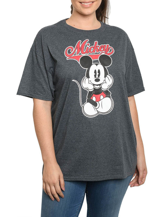 Disney Women's Classic Mickey Mouse Varsity T-Shirt Heather Charcoal