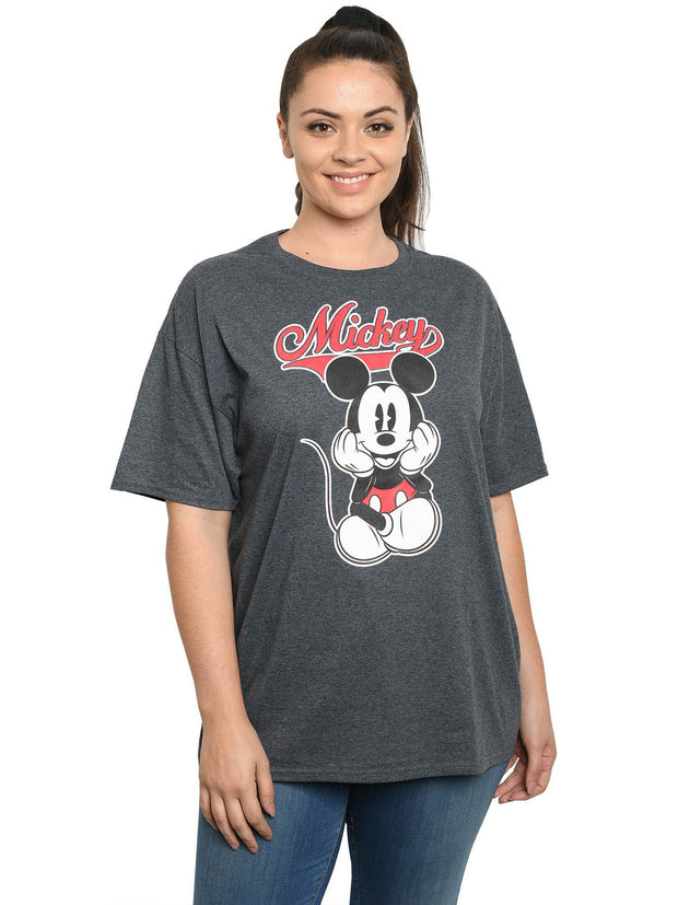 Women's Plus Size Mickey Mouse T-Shirt Charcoal Gray Varsity Script