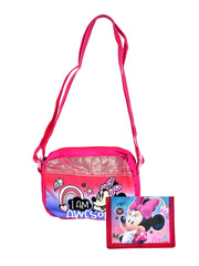 Disney Minnie Mouse Crossbody Bag Purse Small 6.5" w/ Pink Bi-Fold Wallet Set