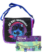 Stitch Flap Crossbody Bag Purse Small 8" w/ Disney Charm Bracelet Girls Set