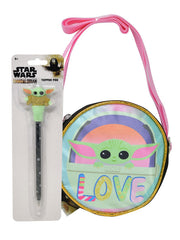 Star Wars Grogu Crossbody Bag Purse Round 6" Small w/ Disney Topper Pen Set