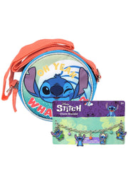 Girls Stitch Crossody Bag Purse Round 5.5" Small w/ Disney Charm Bracelet Set