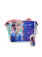 Frozen Small 9" Crossbody Bag Purse Teal w/ Disney Anna Elsa Keychain Set