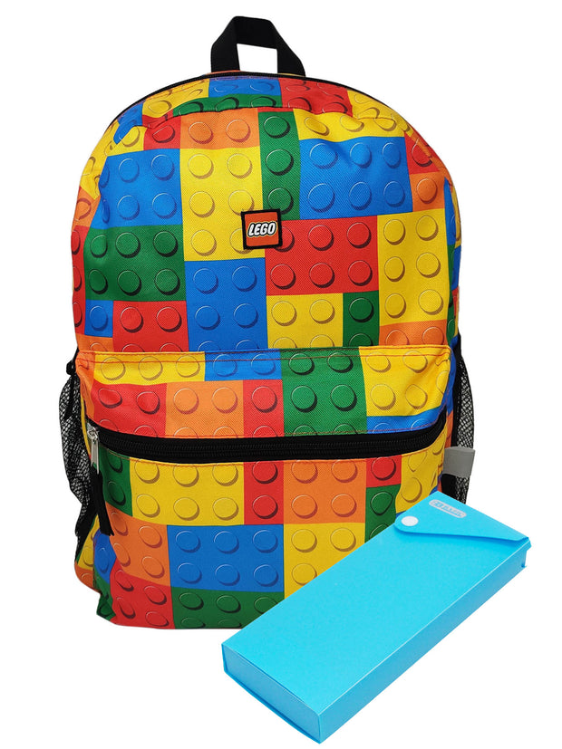 Lego Backpack 16" & Pencil Case Set Front Pocket Multi-Color