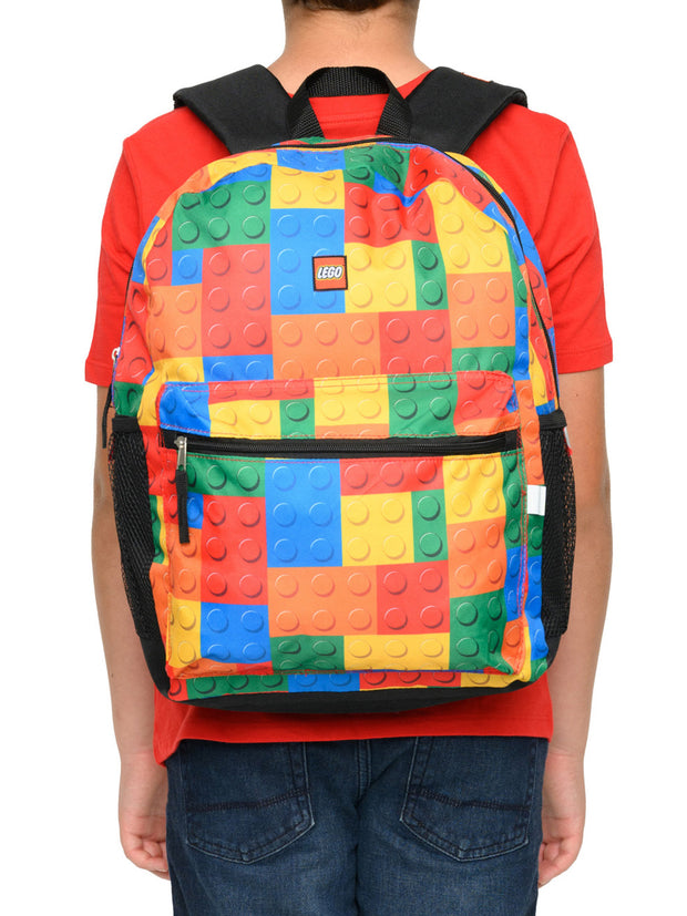 Lego Backpack 16" Multi-Color Bricks Bag Front & Side Hydration Pockets