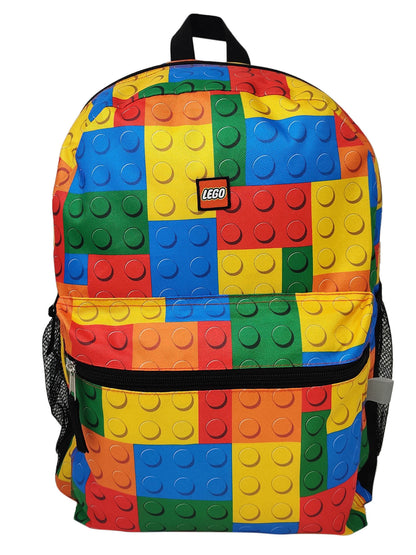 Lego Backpack 16" Multi-Color Bricks Bag Front & Side Hydration Pockets