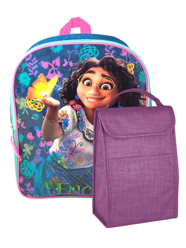 Girls Disney Encanto Backpack 15" Mirabel w/ Insulated Lunch Bag Purple Set