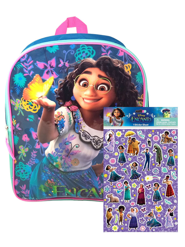Encanto 15" Backpack Mirabel Madrigal w/ Disney 3D Raised Stickers Bruno Set