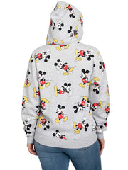 Disney Women's Plus Mickey Mouse Sweatshirt Hoodie Zippered All-Over Print Gray