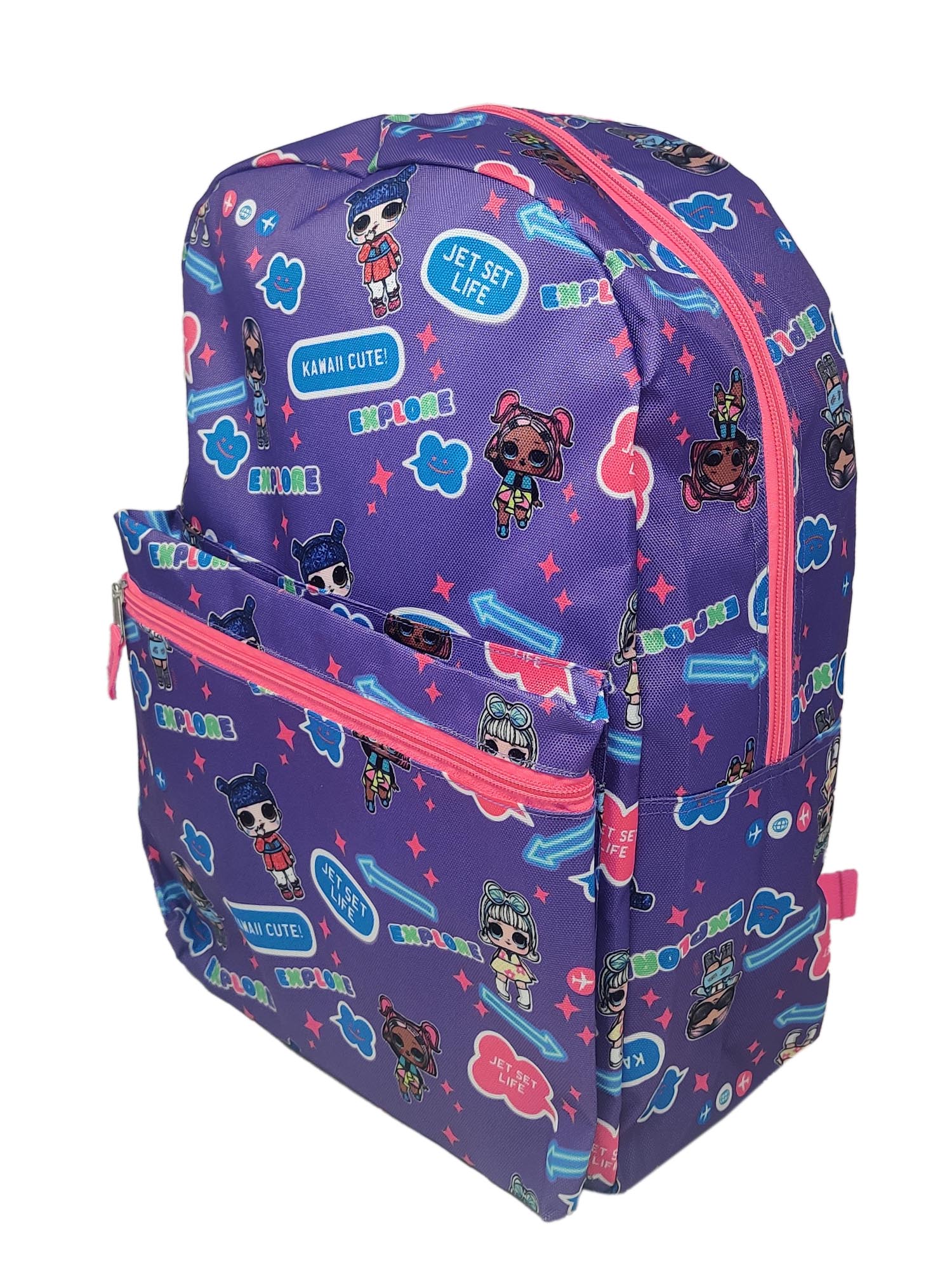 LOL Surprise 16" Backpack Jet Set Purple w/ Comb Hair Ponies Ties Mirror Set