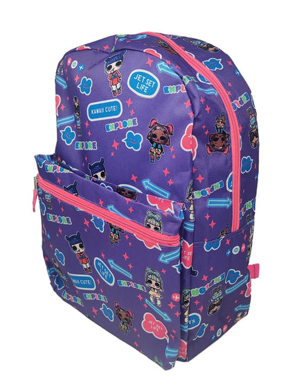 LOL Surprise 16" Backpack Jet Set Purple w/ Comb Hair Ponies Ties Mirror Set