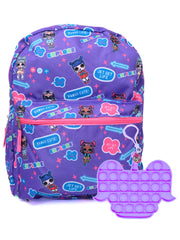 LOL School Backpack w/ Popper Fidget Keychain Set LOL Surprise Girls Purple