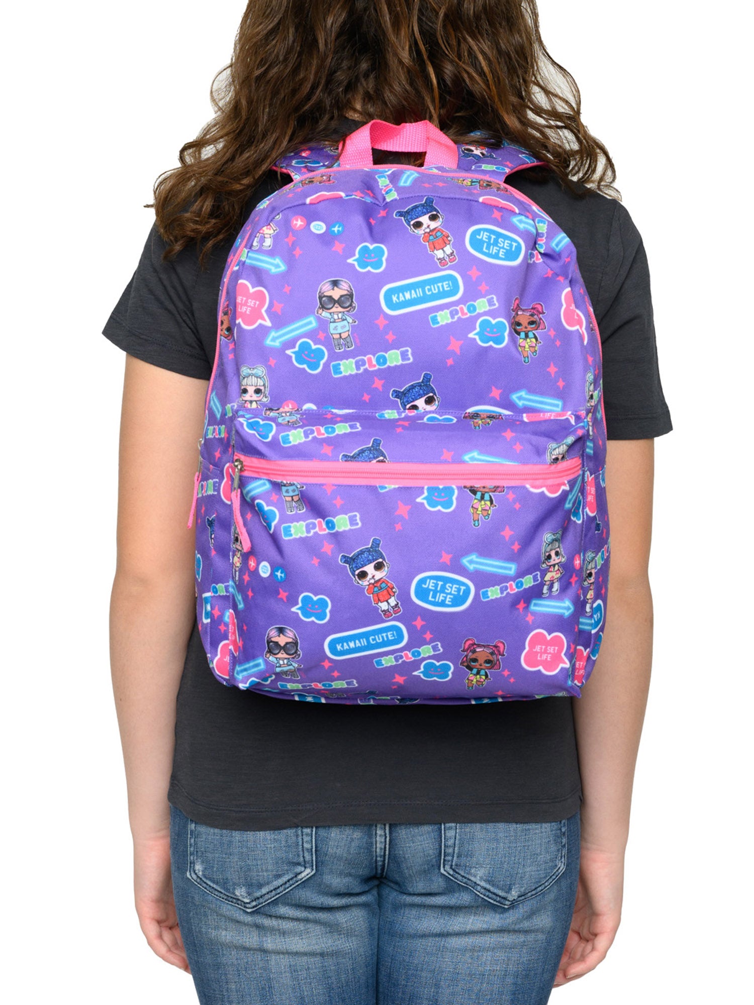LOL Backpack w/ Popper Fidget Keychain Set LOL Surprise Pink Purple