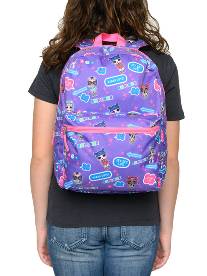 LOL School Backpack w/ Charm Bracelet 2-Piece Set LOL Surprise Purple Pink
