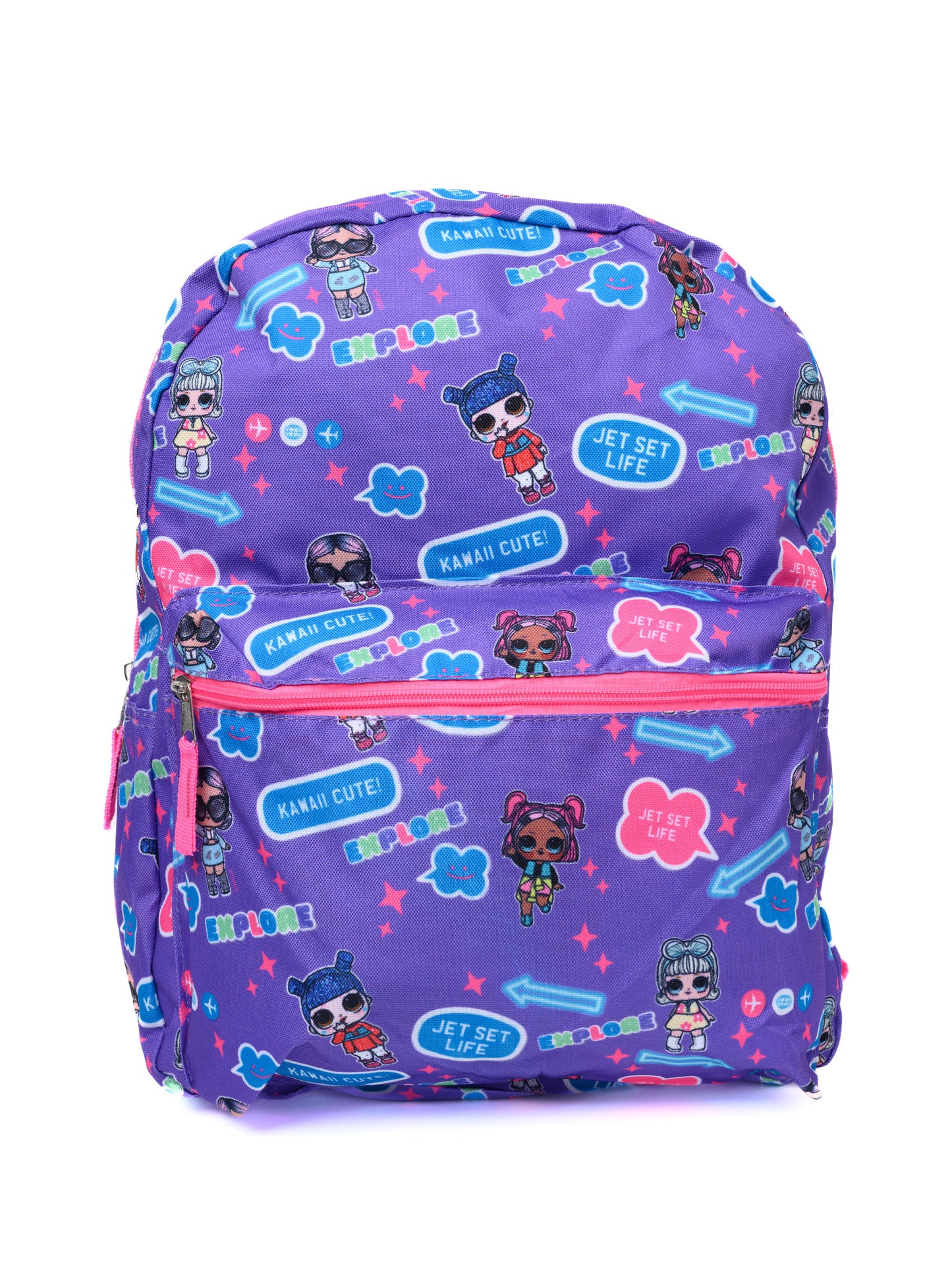 LOL Backpack w/ Popper Fidget Keychain Set LOL Surprise Pink Purple