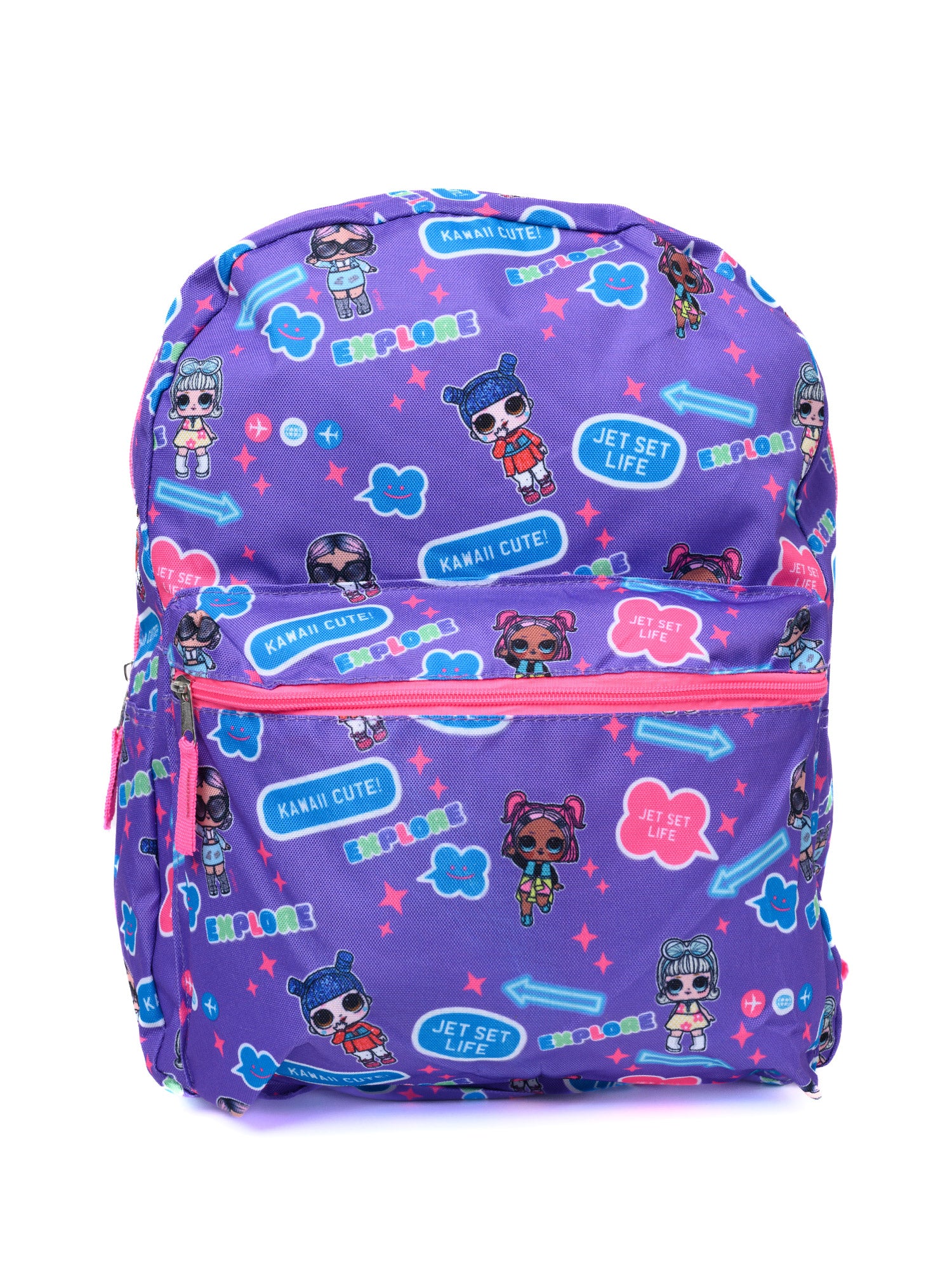 LOL Backpack w/ Popper Fidget Keychain Set LOL Surprise Pink Purple
