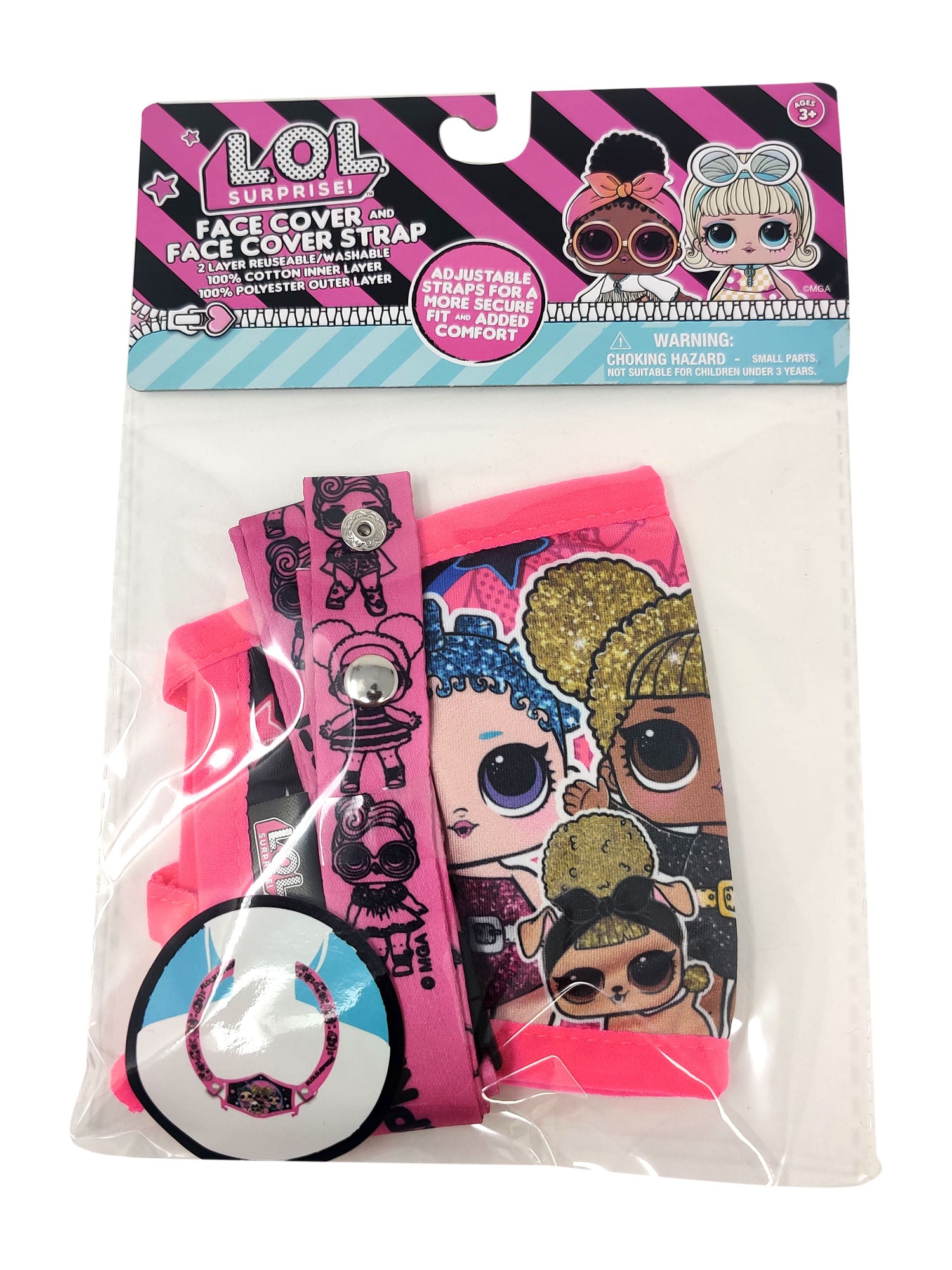 Kids Girls LOL Surprise Reusable Face Mask Pink w/ Removable Strap Queen Bee